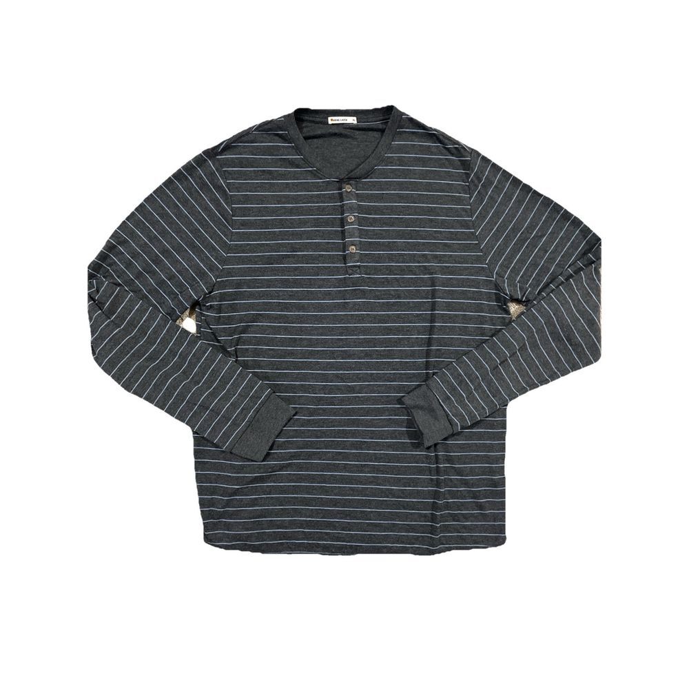 Marine Layer Men's‎ Grey and Blue striped long sleeve henley shirt size XLarge